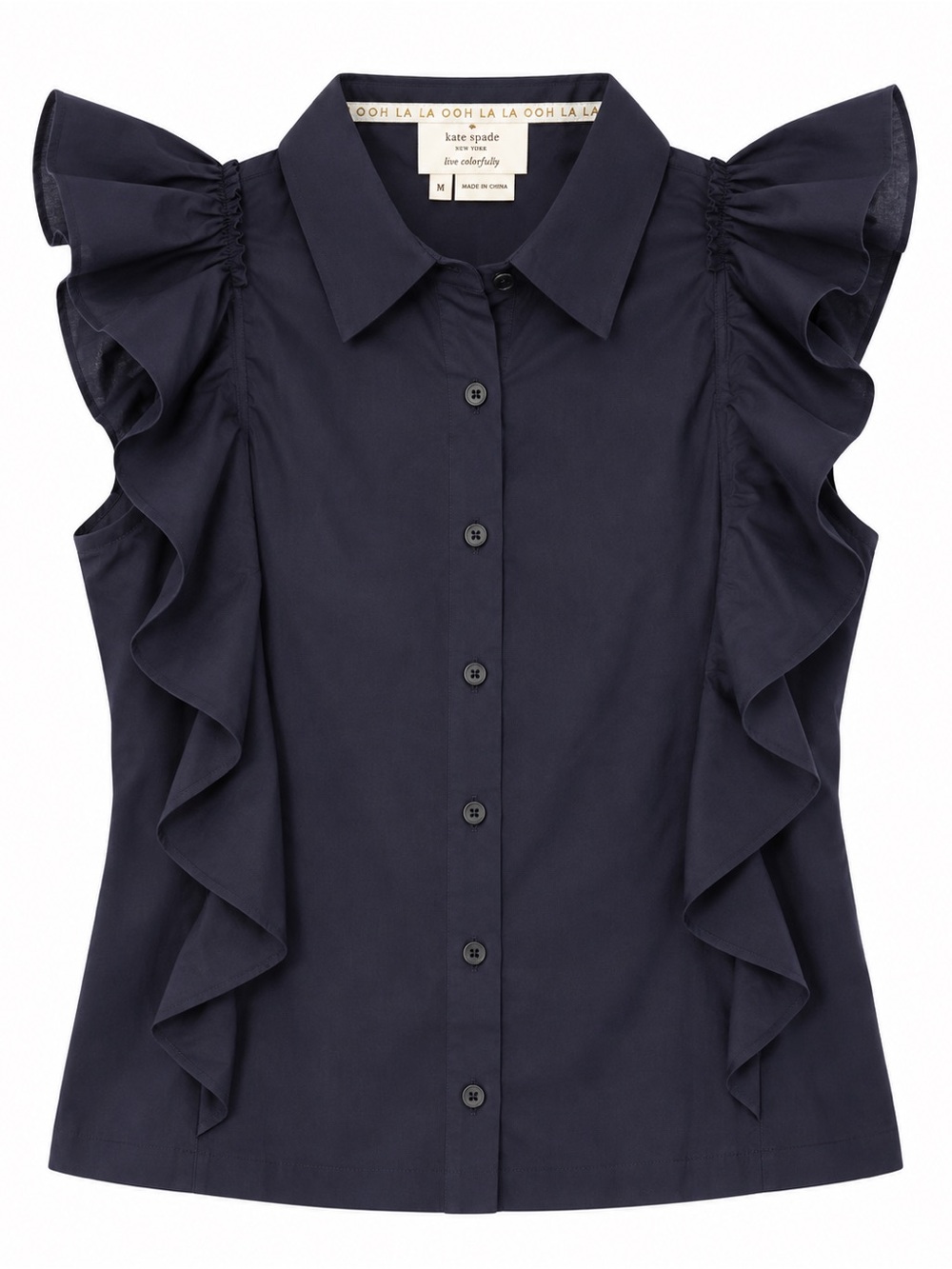 Kate Spade New York Broome Street Flutter Button Down Top Navy NWT Size M
